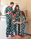 Christmas Matching Family Pajamas Set Santa Claus Christmas-themed Print PJS Turquoise