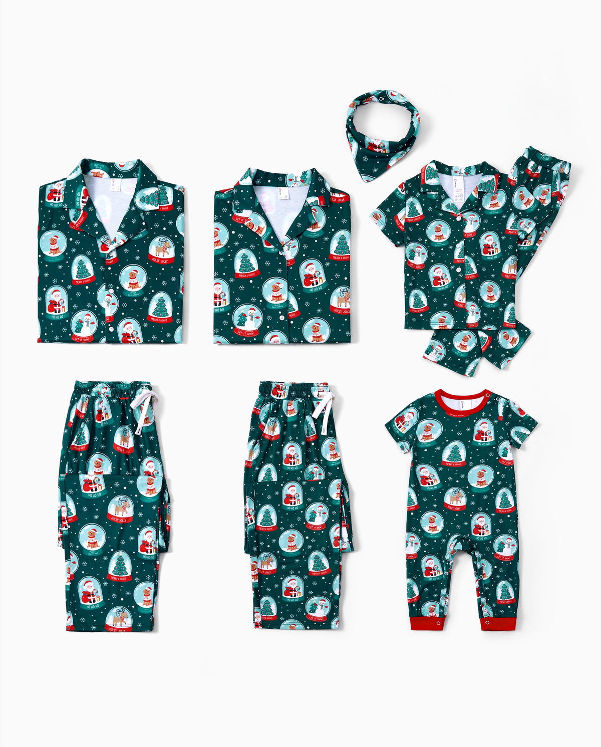 Christmas Matching Family Pajamas Set Santa Claus Christmas-themed Print PJS Turquoise
