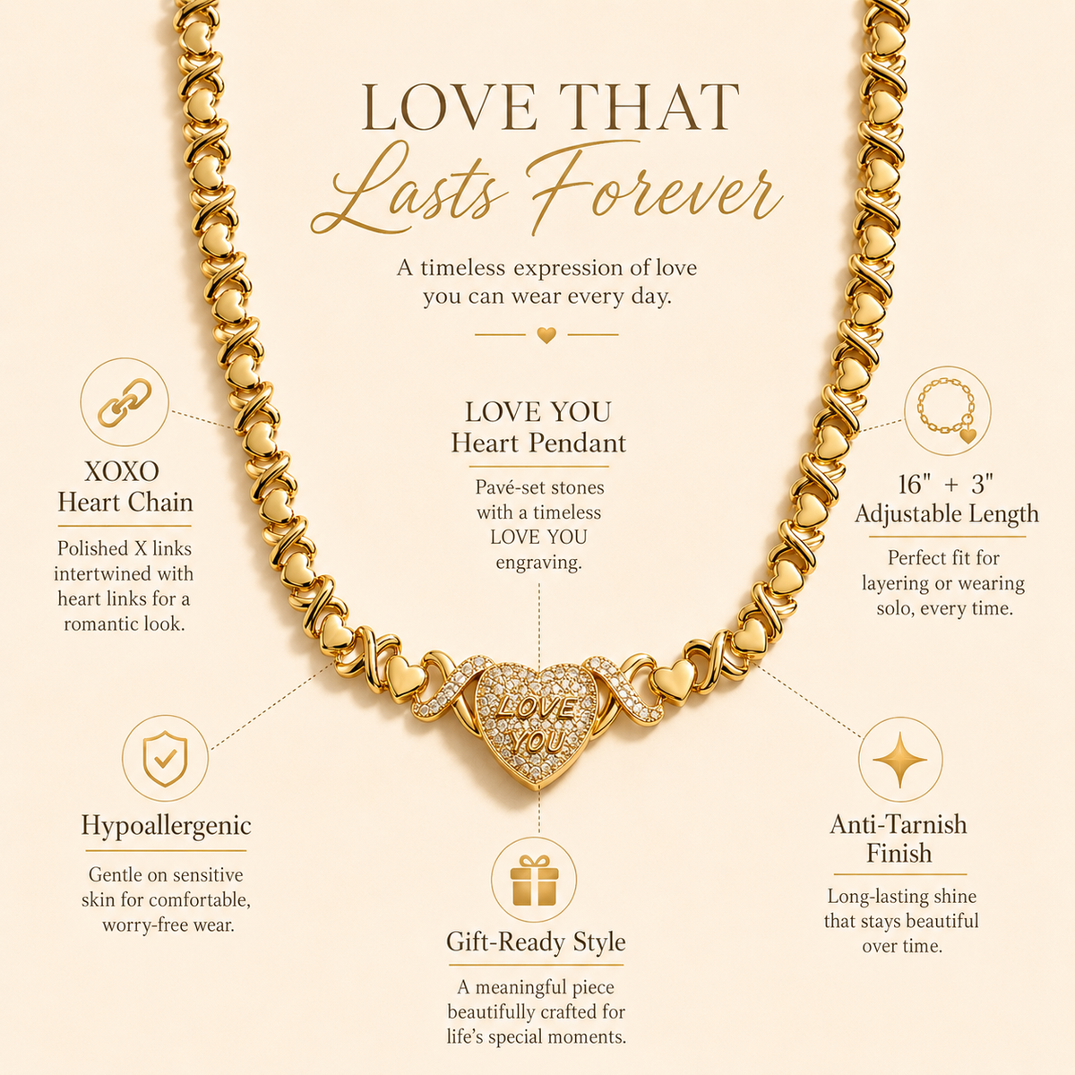 Baokang Love You Heart Pendant Necklace