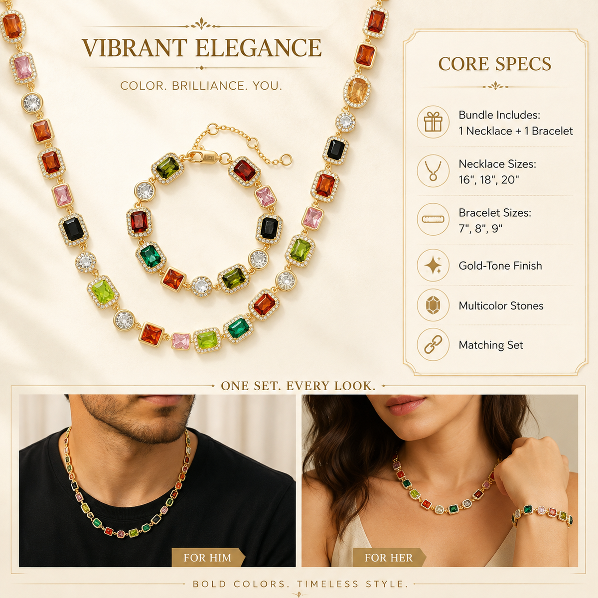 Aurora Gemstone Jewelry Set™ – Multicolor Necklace & Bracelet