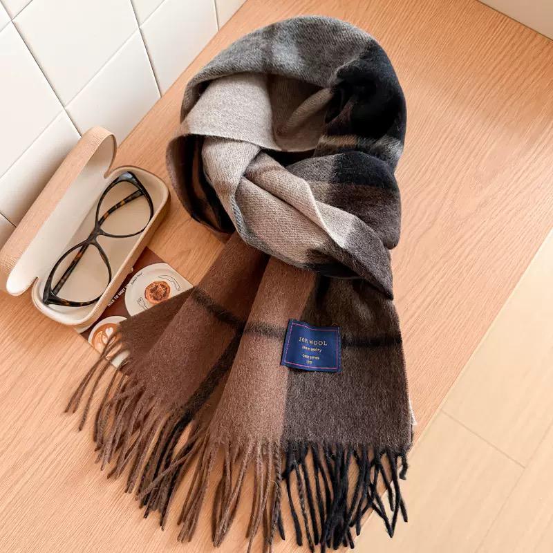 100% Wool Plaid Scarf – Classic Soft & Warm Winter Scarf