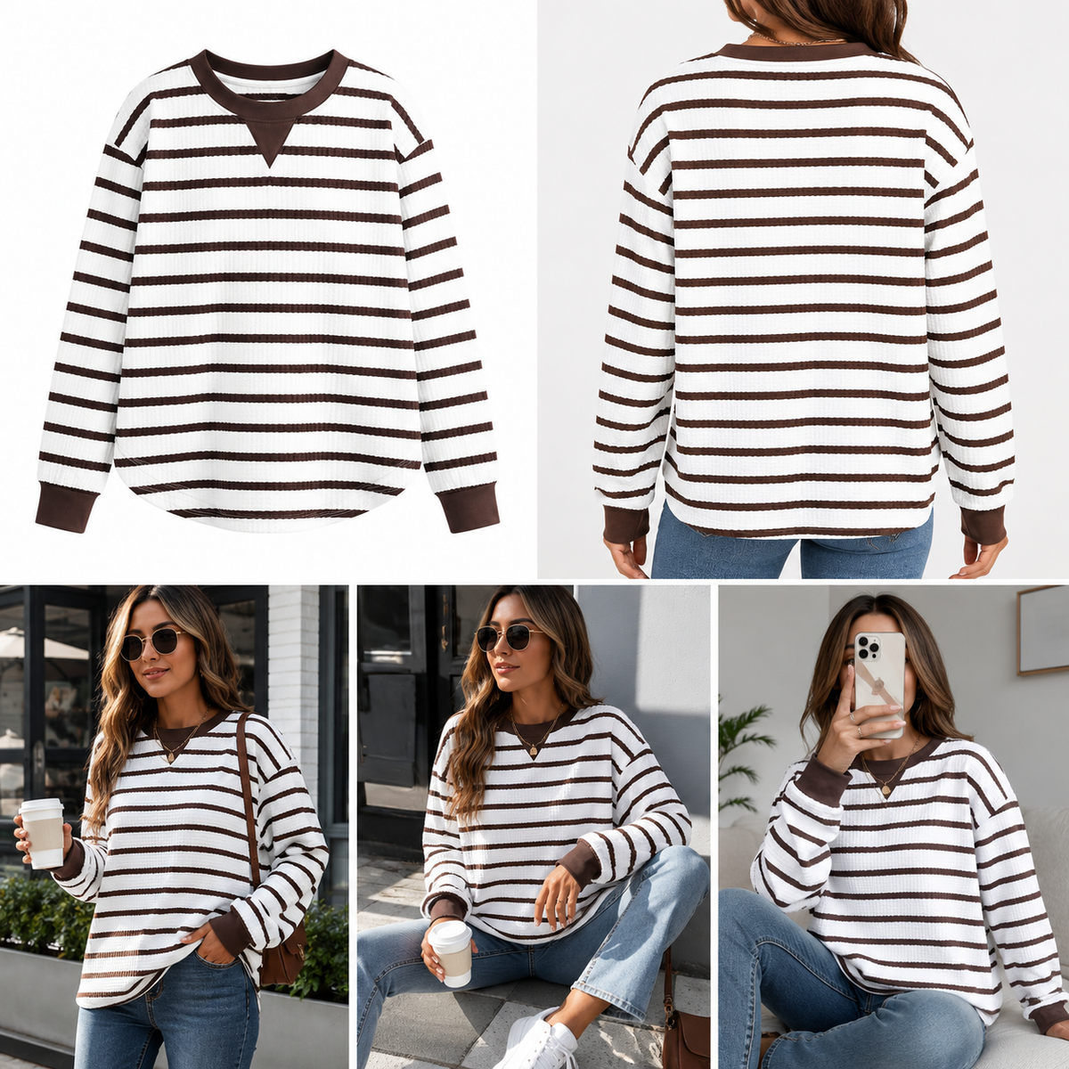 Maglia a Maniche Lunghe da Donna a Righe Vestibilità Morbida
