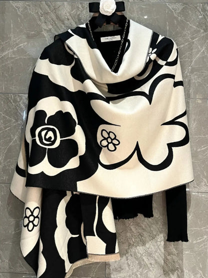 Boho Floral Tassel Shawl | Soft Oversized Fall & Winter Wrap