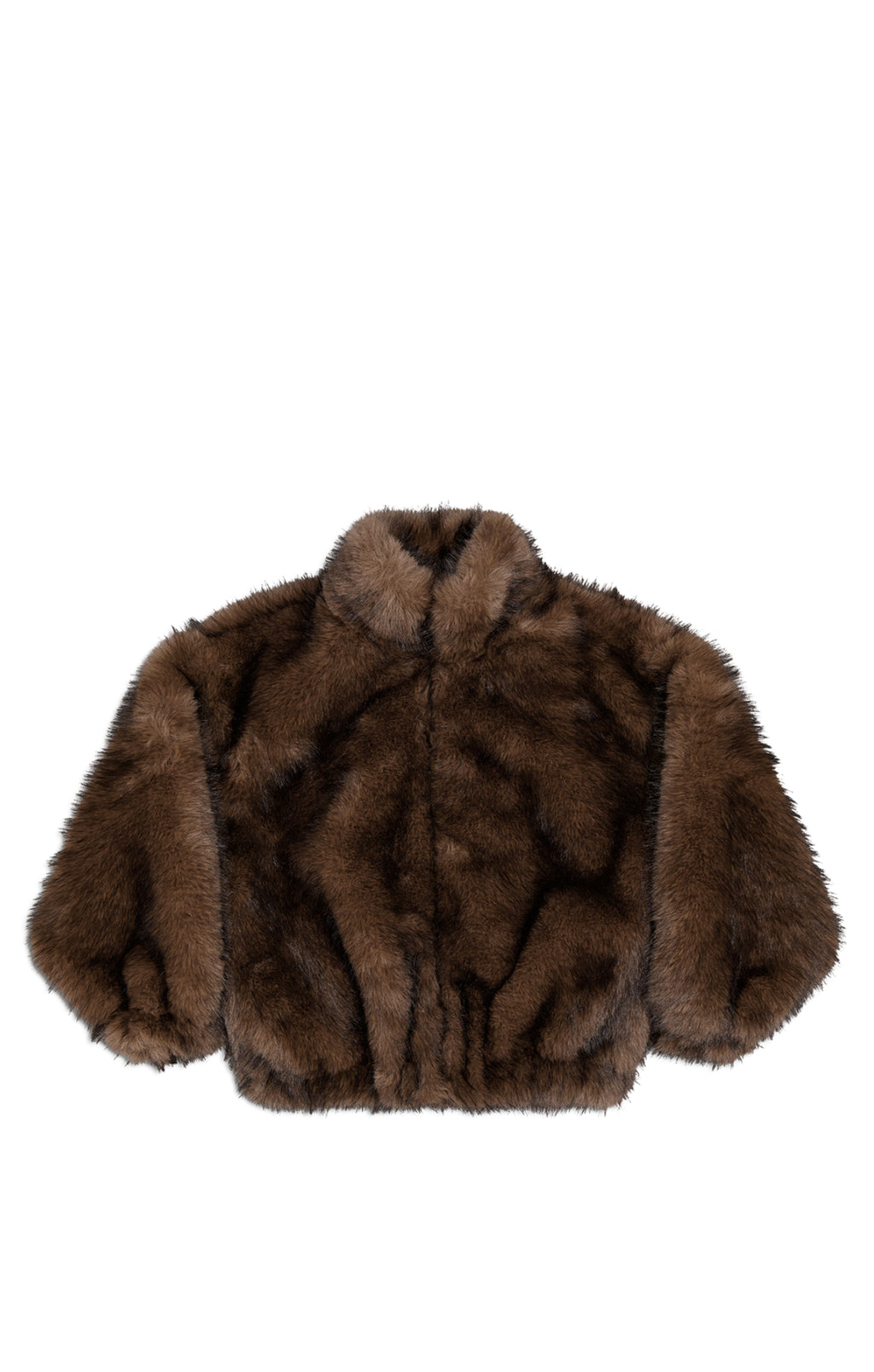 Women’s Relaxed Faux Fur Zip-Up Jacket – Dark Brown