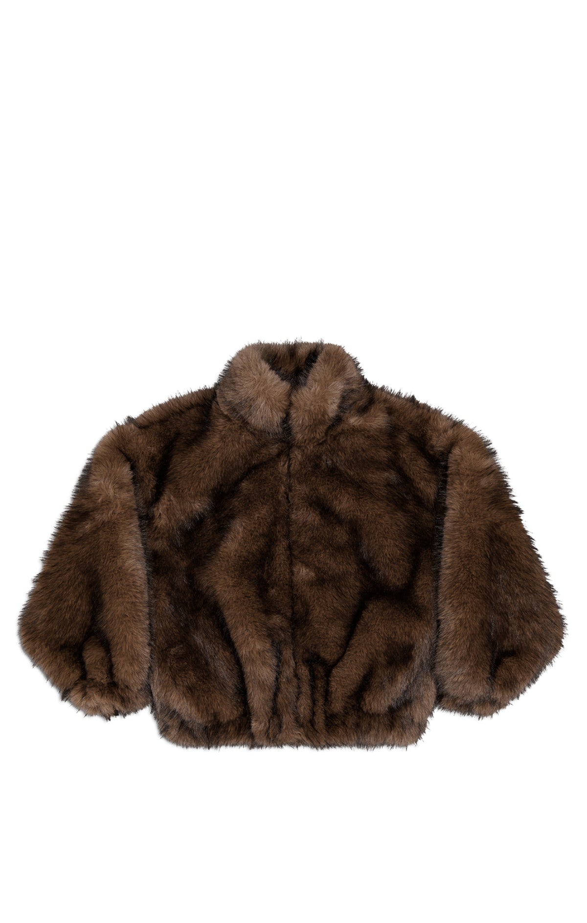 Women’s Relaxed Faux Fur Zip-Up Jacket – Dark Brown