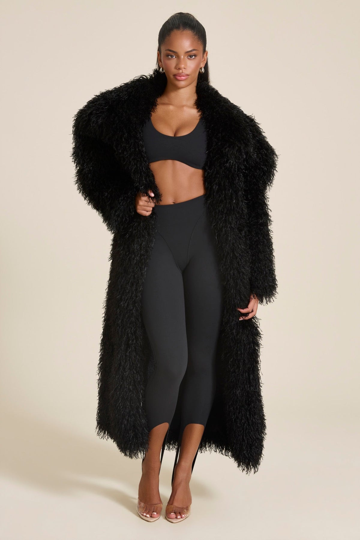 Women’s Long Textured Faux Fur Coat