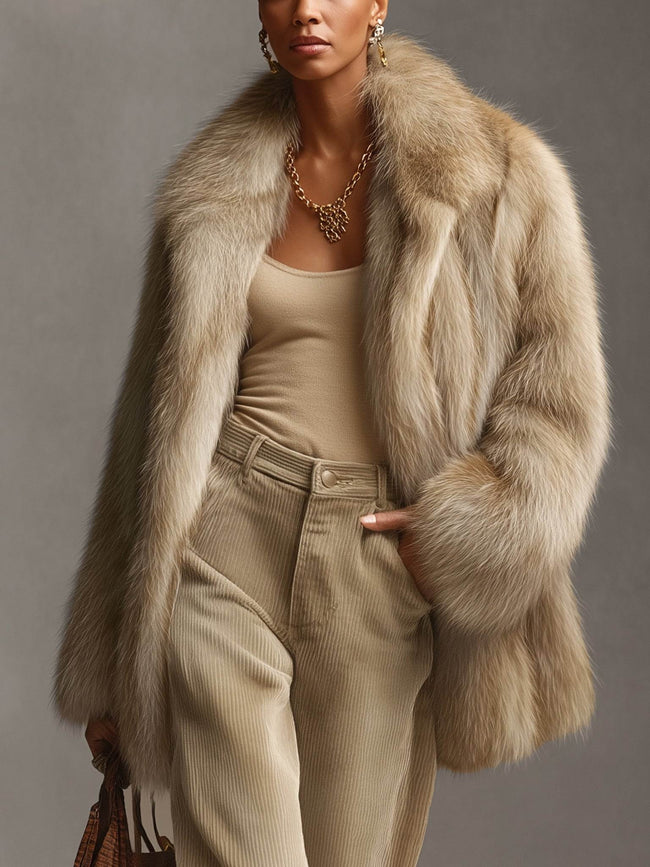 Khaki Gradient Faux Fox Fur Coat Hover Image