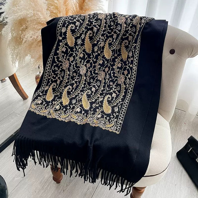FALL & WINTER NEW ARRIVAL ONE WRAP. THREE WAYS TO WEAR. SAVE UP TO 50% Paisley Embroidered Shawl | Oversized Winter Wrap Main Image