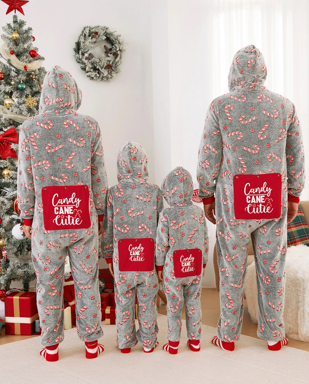 Onesies Pajamas Matching Christmas Outfits Candy Cane Pattern (Glow in the Dark) with Christmas Socks Black