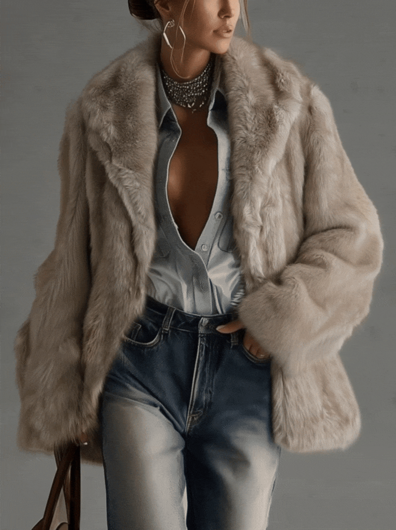 Oversized Faux Fur Coat in Soft Taupe