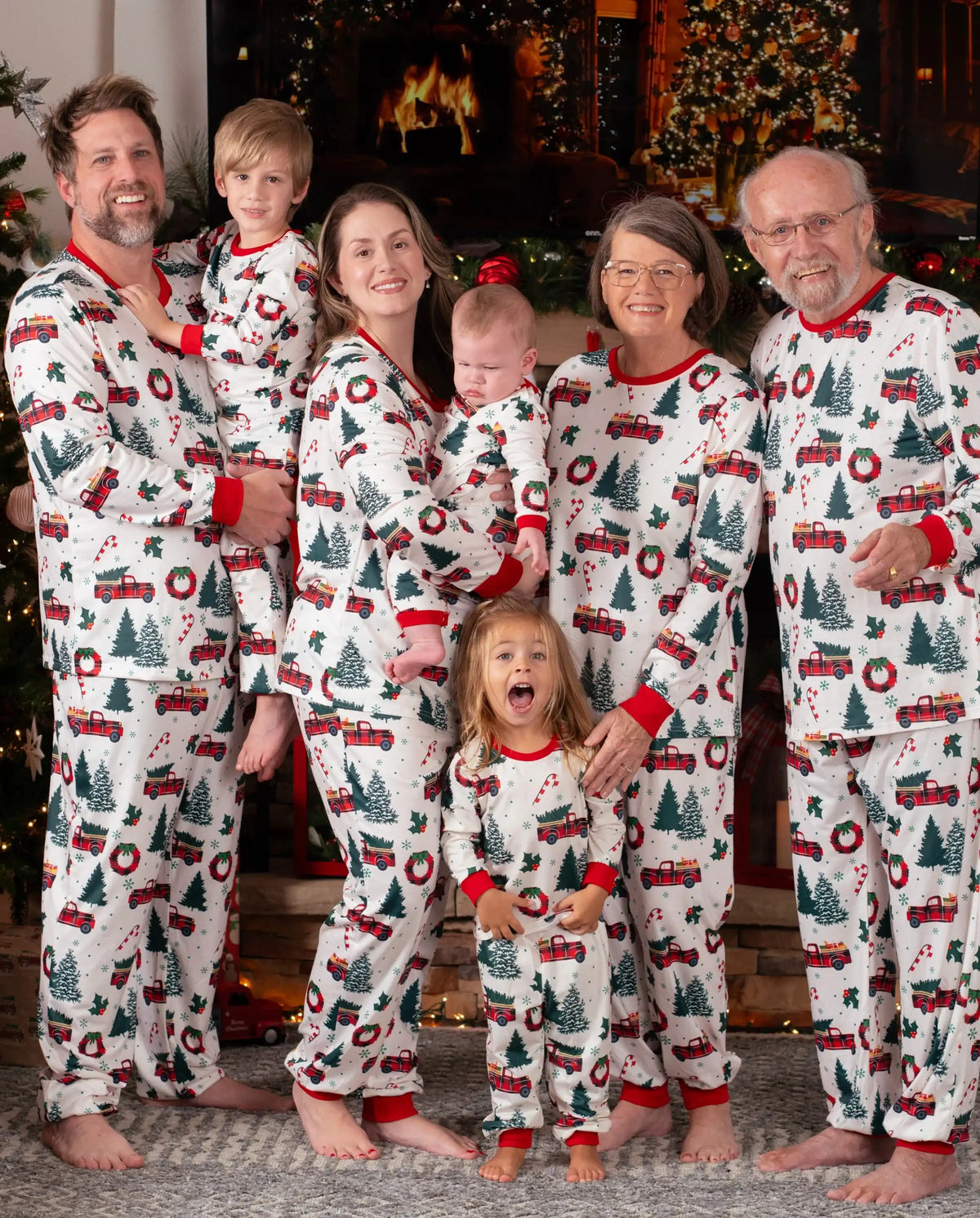 Christmas Family Matching Allover Xmas Tree & Car Print Long-sleeve Pajamas Sets with Christmas Socks Multi-color