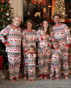 Family Christmas Pajamas All Over Reindeer Print Long-sleeve with Christmas Socks (SGS Certied Safety) Red+White