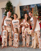 Christmas Family Matching Letter and Gingerbread Man Print Long-sleeve Pajamas Sets with Christmas Socks Khaki