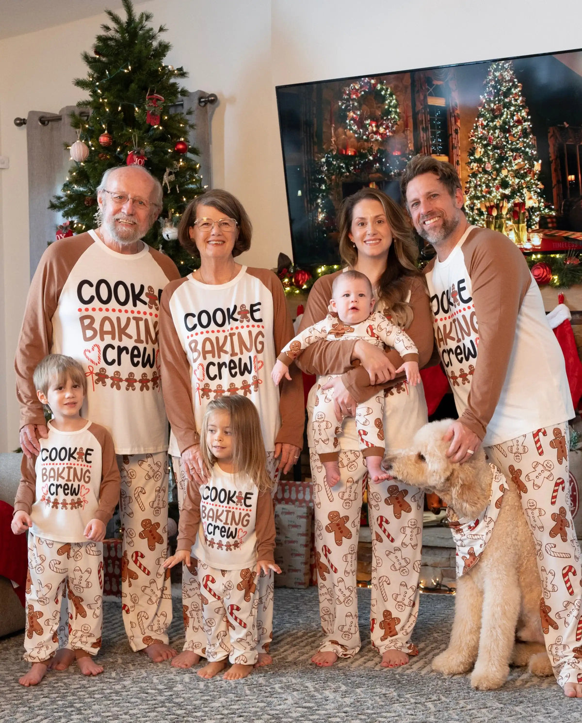 Christmas Family Matching Letter and Gingerbread Man Print Long-sleeve Pajamas Sets with Christmas Socks Khaki