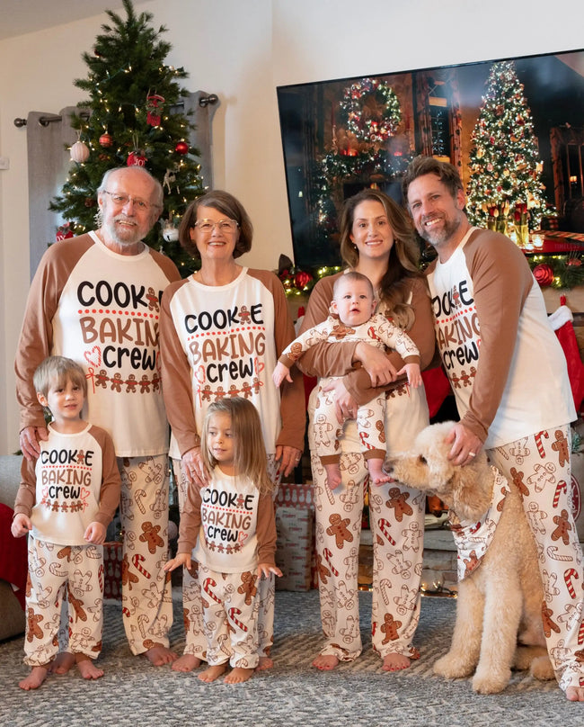 Christmas Family Matching Letter and Gingerbread Man Print Long-sleeve Pajamas Sets with Christmas Socks Khaki Hover Image