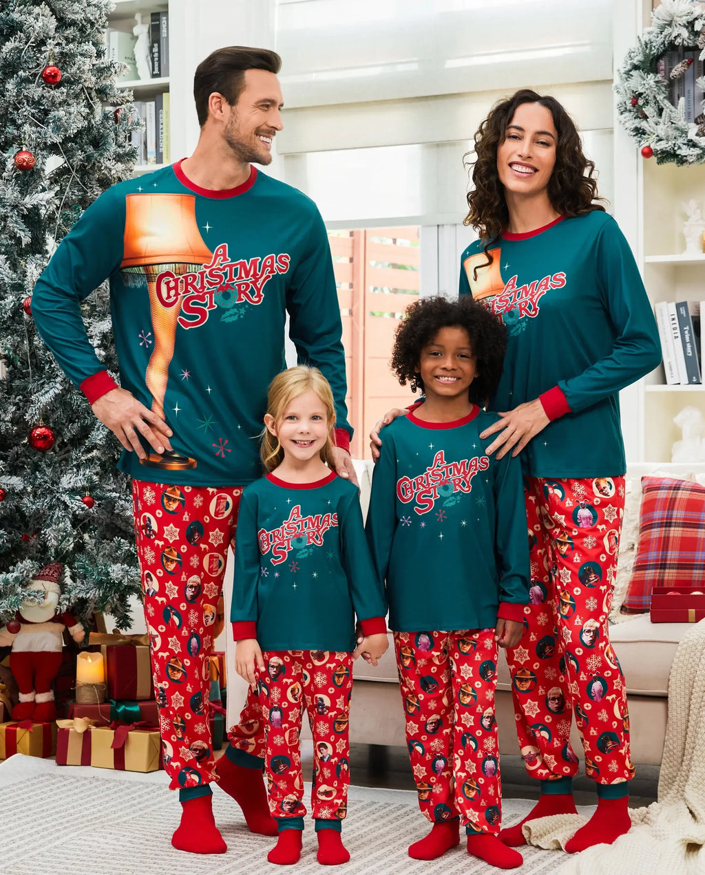 A Christmas Story Family Matching Christmas The Lamp Graphic Pajamas Sets with Christmas Socks
