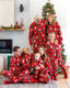 Christmas Matching Family Pajamas Set Santa Claus and Christmas Tree Print Red Fleece PJS with Christmas Socks Red