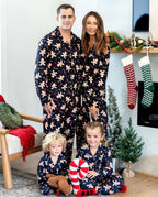 Christmas Matching Family Pajamas Set Gingerbread Print Black PJS with Christmas Socks Black