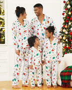 Christmas Family Matching Colorful Festival Theme Print Long Sleeve Pajamas Sets with Christmas Socks White