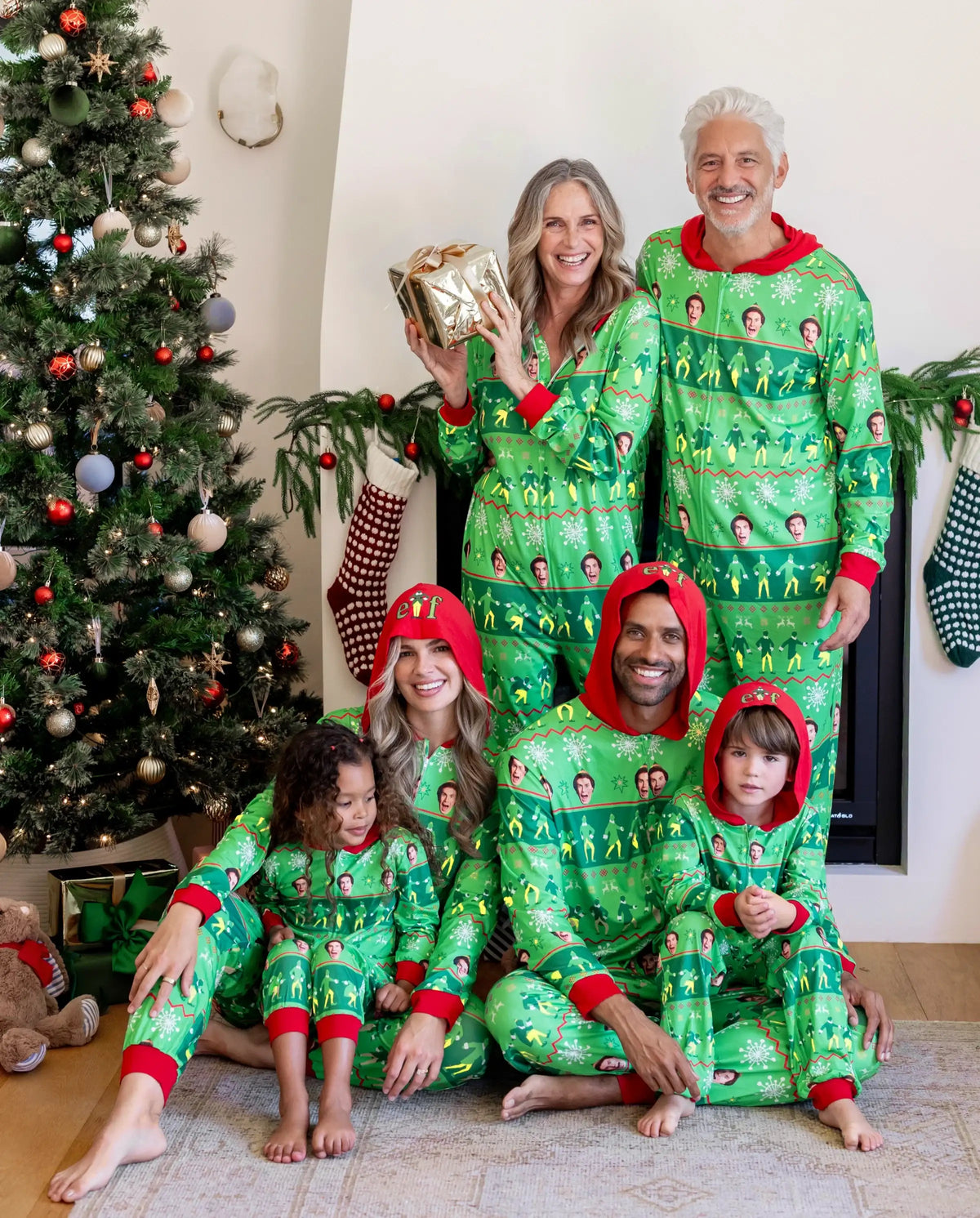 ELF Christmas Family Matching Fair Isle Pattern Hooded Pajamas Green