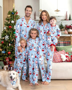 Christmas Matching Family Pajamas Penguin Print Blue