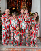 Christmas Family Matching Trees Print Stripes Long-sleeve Pajamas Sets with Christmas Socks Red