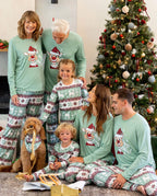 Christmas Matching Family Pajamas Set Christmas Spirit and Snowflake Print PJS with Christmas Socks Pale Green