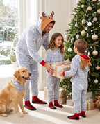 Christmas Onesies Matching Family Pajamas Set Reindeer Print Glow In The Dark PJS with Christmas Socks White/Gray