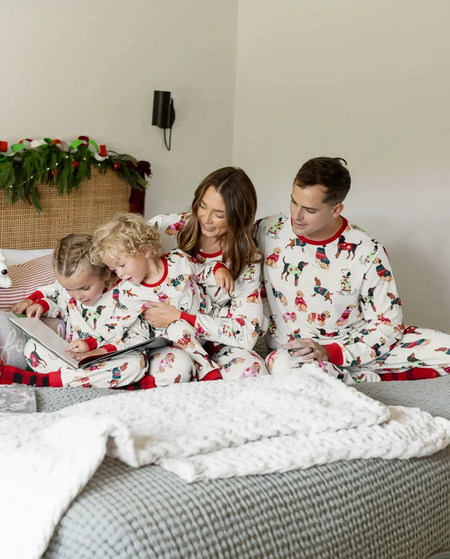 Christmas Matching Family Pajamas Set Various Dog Print PJS with Christmas Socks Apricot Hover Image