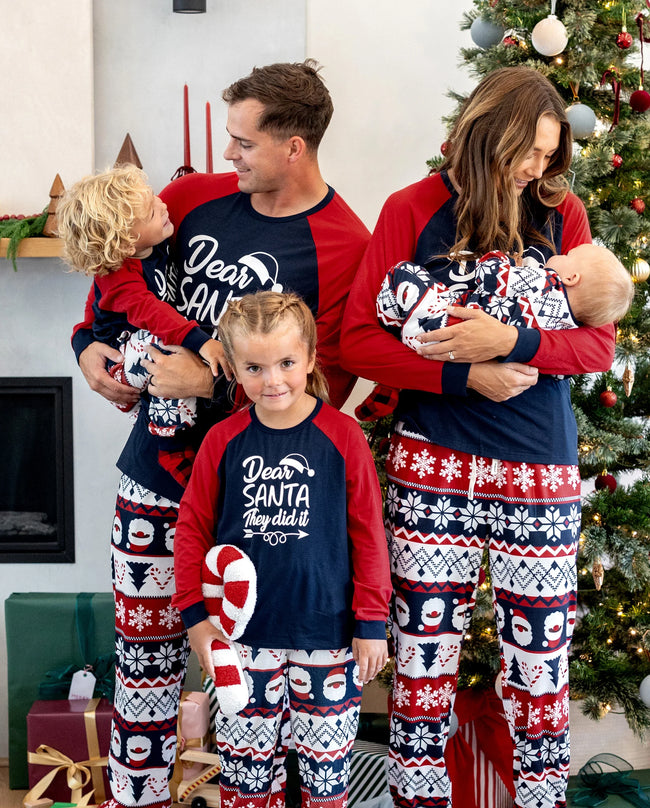 Christmas Matching Family Pajamas Set Glow In The Dark Santa Claus Print PJS with Christmas Socks Deep Blue Hover Image