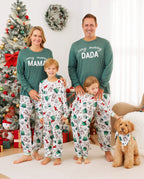 Christmas Family Matching Long Sleeves Very Merry Green Tops Allover Pattern Pants Pajamas Sets with Christmas Socks