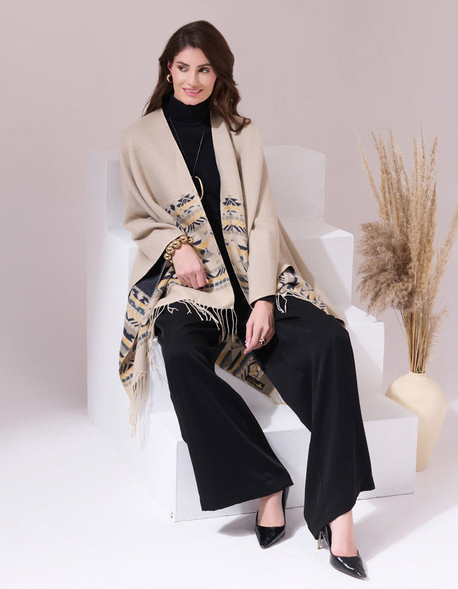 Oversized Cashmere-Feel Floral Jacquard Shawl with Fringe Main Image