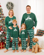 Christmas Family Matching Glow in the Dark Reindeer Tops Allover Pattern Pants Pajamas Sets with Christmas Socks