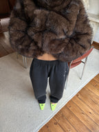 Women’s Relaxed Faux Fur Zip-Up Jacket – Dark Brown