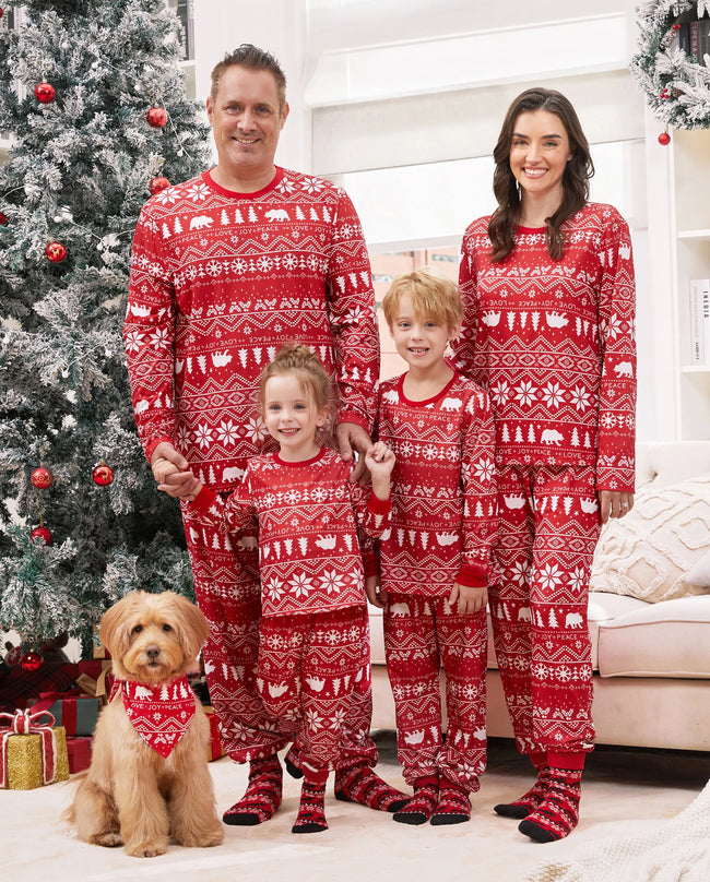 Traditional Christmas Print Family Matching Pajamas Sets with Christmas Socks Red Hover Image