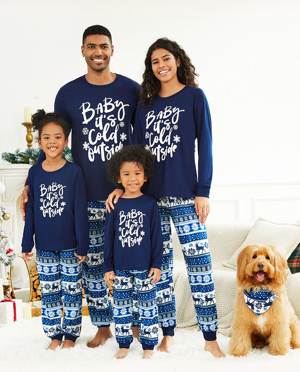 Family Matching Christmas Pajamas Baby It's Cold Outside Print Blue
