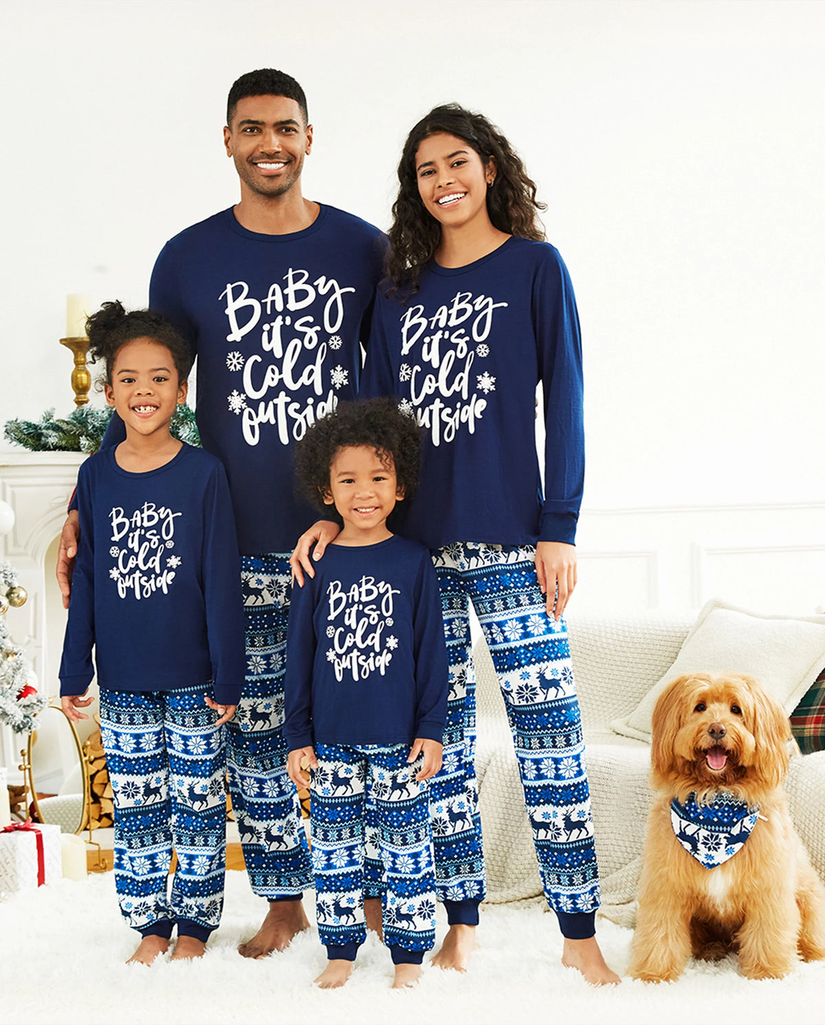 Family Matching Christmas Pajamas Baby It's Cold Outside Print Blue