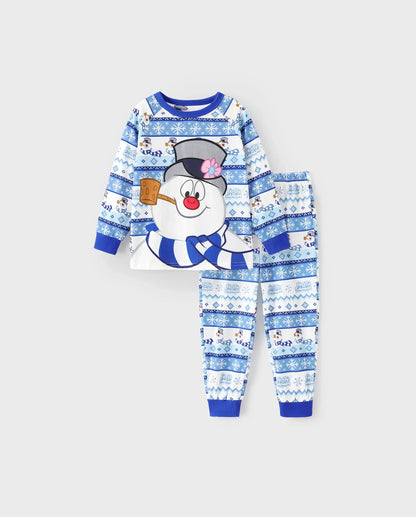Frosty the Snowman Christmas Family Matching Pajamas Set with Christmas Socks Blue