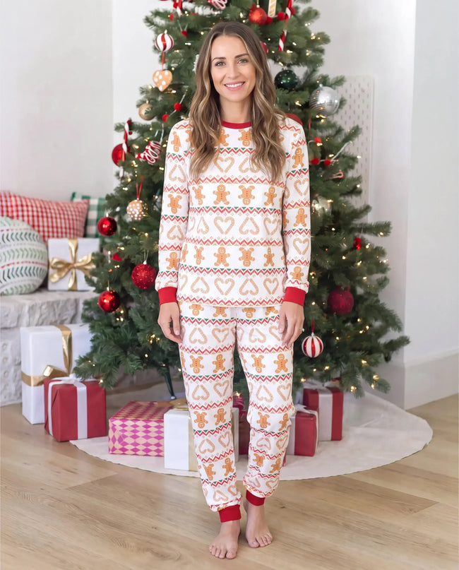 Matching Family Christmas Pajamas Fair Isle & Gingerbread Print Main Image