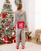 Onesies Pajamas Matching Christmas Outfits Candy Cane Pattern (Glow in the Dark) with Christmas Socks Black