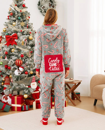 Onesies Pajamas Matching Christmas Outfits Candy Cane Pattern (Glow in the Dark) with Christmas Socks Black