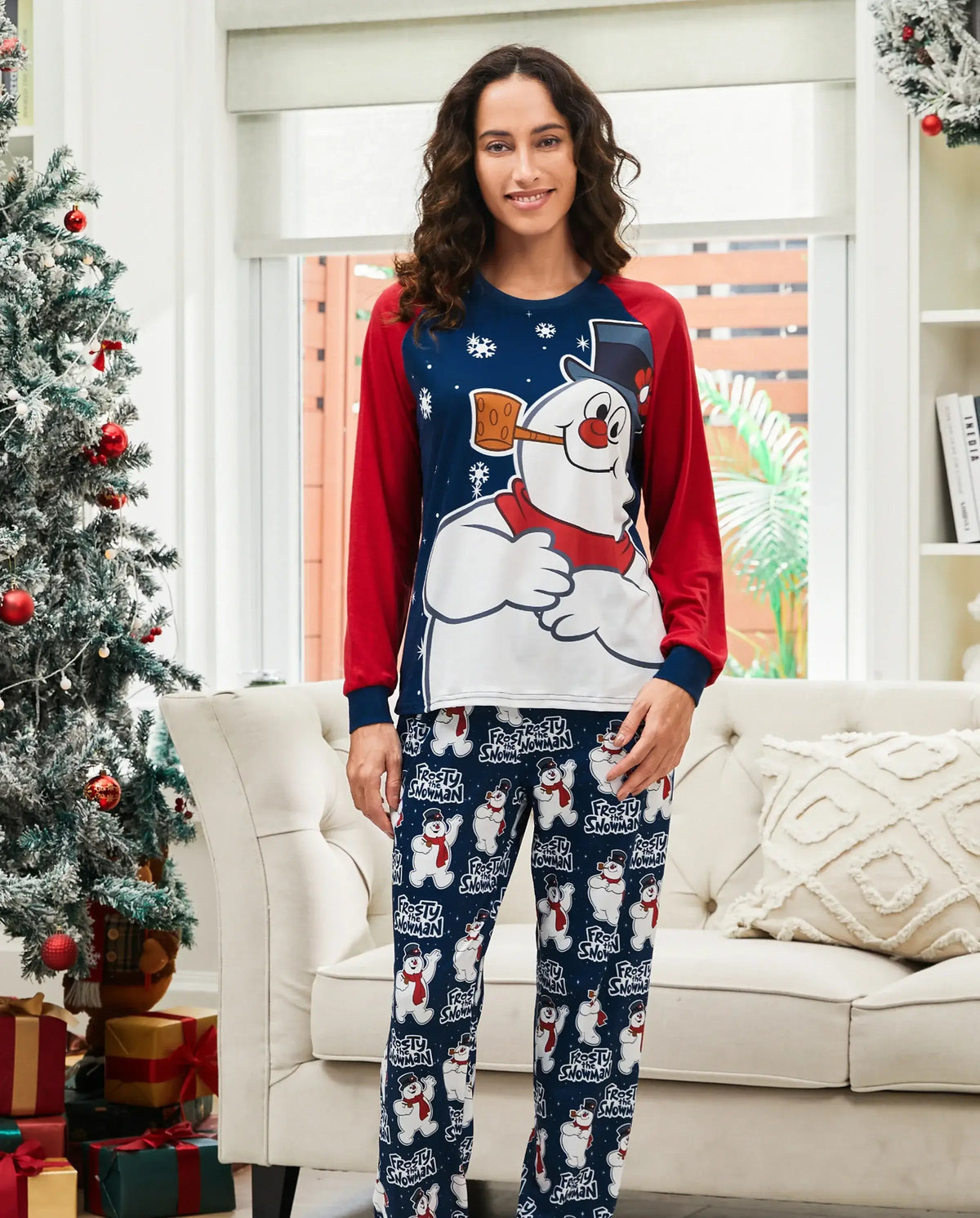Frosty The Snowman Christmas Family Matching Color-block Pajamas Sets with Christmas Socks