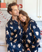 Christmas Matching Family Satin Pajamas Gingerbread Print Navy
