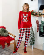 Christmas Matching Family Pajamas Set Glow In The Dark Reindeer Print PJS with Christmas Socks Red