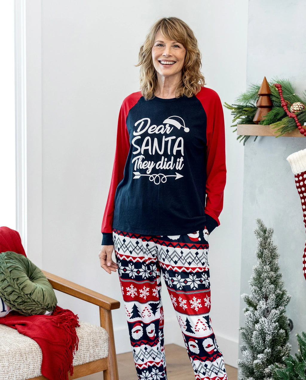 Christmas Matching Family Pajamas Set Glow In The Dark Santa Claus Print PJS with Christmas Socks Deep Blue