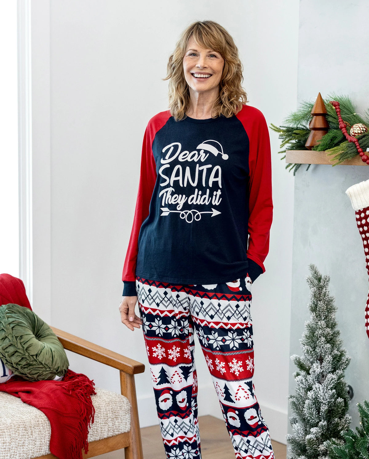 Christmas Matching Family Pajamas Set Glow In The Dark Santa Claus Print PJS with Christmas Socks Deep Blue
