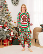 Christmas Family Red&Green Tie-Dye Gingerbread Man Pajamas Sets with Christmas Socks MultiColour