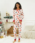 Christmas Family Matching Cartoon Gingerbread Man Allover Print Pajamas Sets with Christmas Socks White