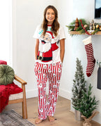 Christmas Matching Family Pajamas Set Santa Claus and Snowflakes Red Stripes PJS Red