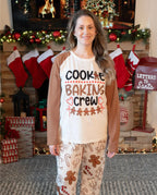Christmas Family Matching Letter and Gingerbread Man Print Long-sleeve Pajamas Sets with Christmas Socks Khaki